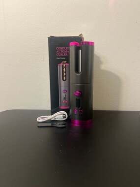 Cordless Automatic Hair Curler with LCD Display, Grey and Pink
